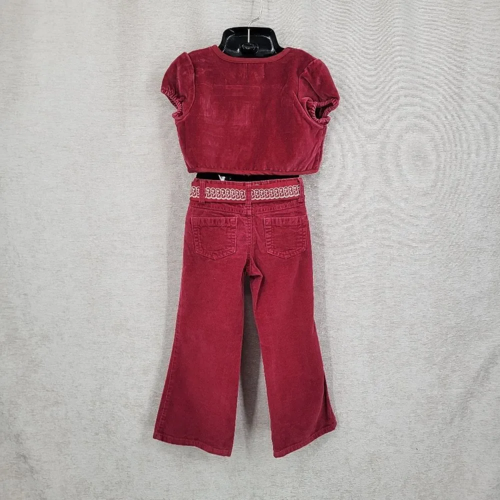 Y2K Old Navy 2 Piece Red Velvet Set with Tie Front Bolero Top Flared Pants